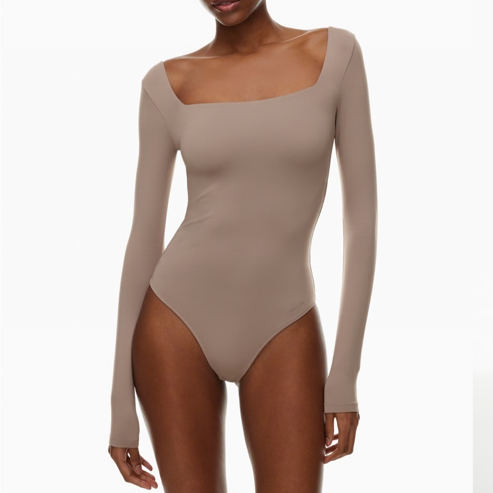 Aritzia Taupe Long-Sleeve Square-Neck Bodysuit